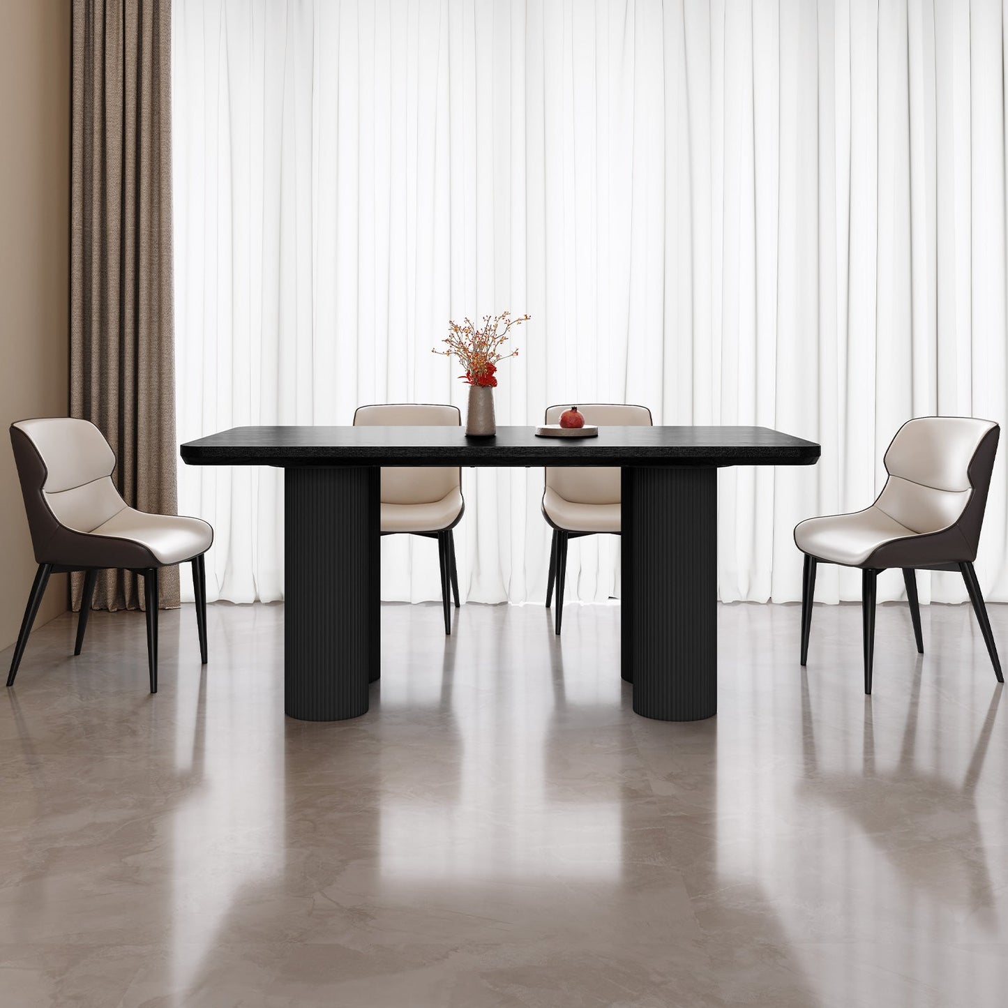 Guyii 62.99" Black Rectangular Dining Table Set with 4 Chairs, Modern Kitchen Table Set