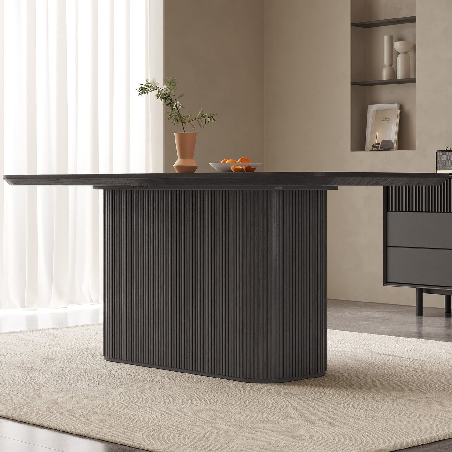 Guyii 63.55" Rectangular Dining Table, Modern Kitchen Table for Kitchen, Living Room (Black, Table Only)