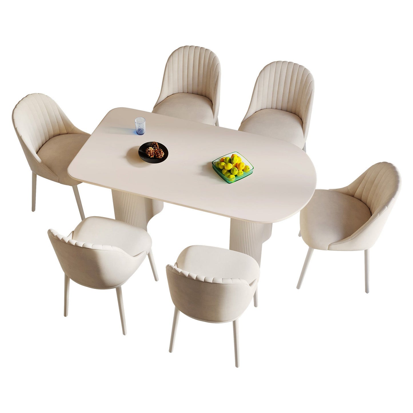Guyii 54.52" White Dining Table Set with 6 Chairs, Modern Kitchen Table Set