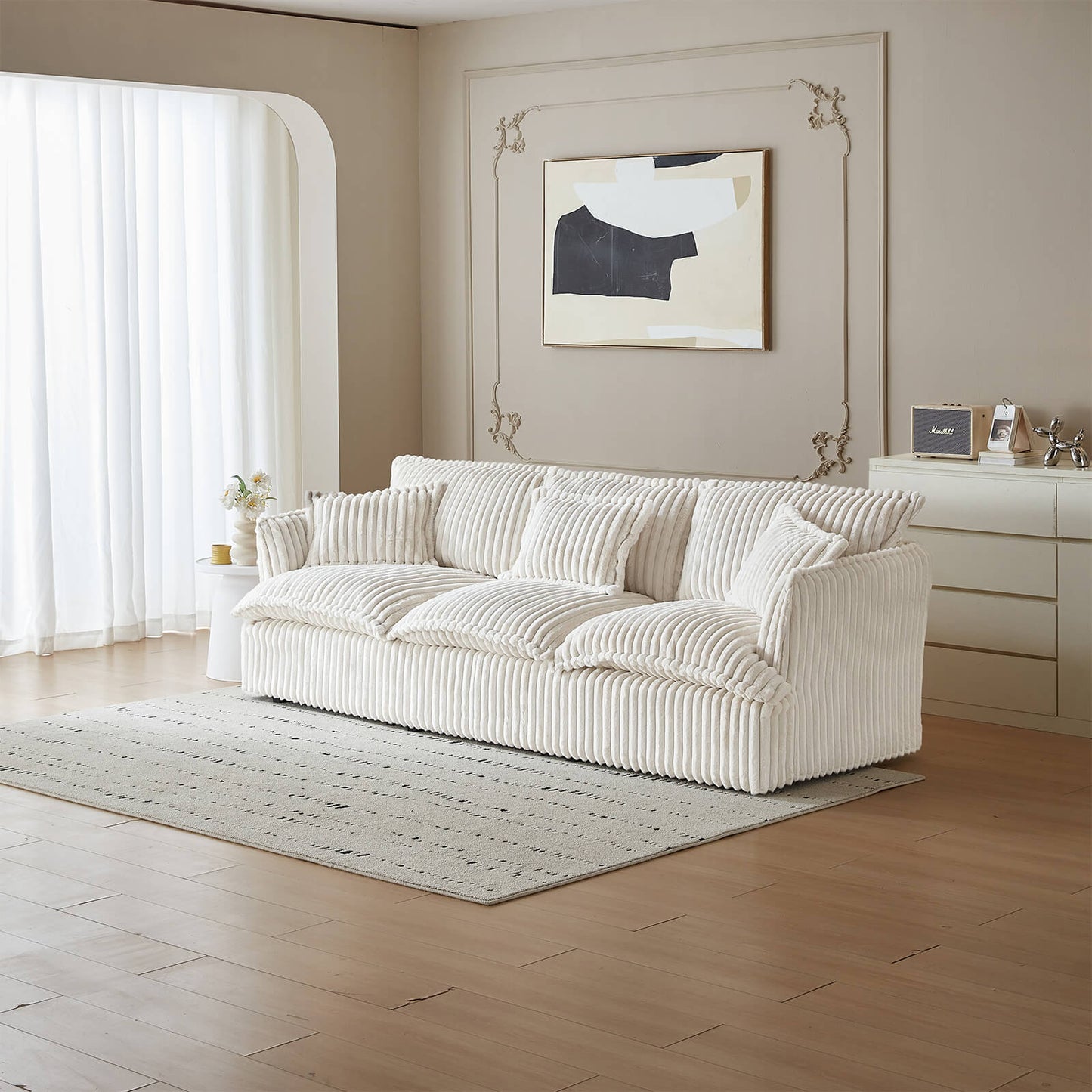 Guyii Oversized 3-Seater Sofa, Extra-Wide Convertible Sofa with 3 Pillows