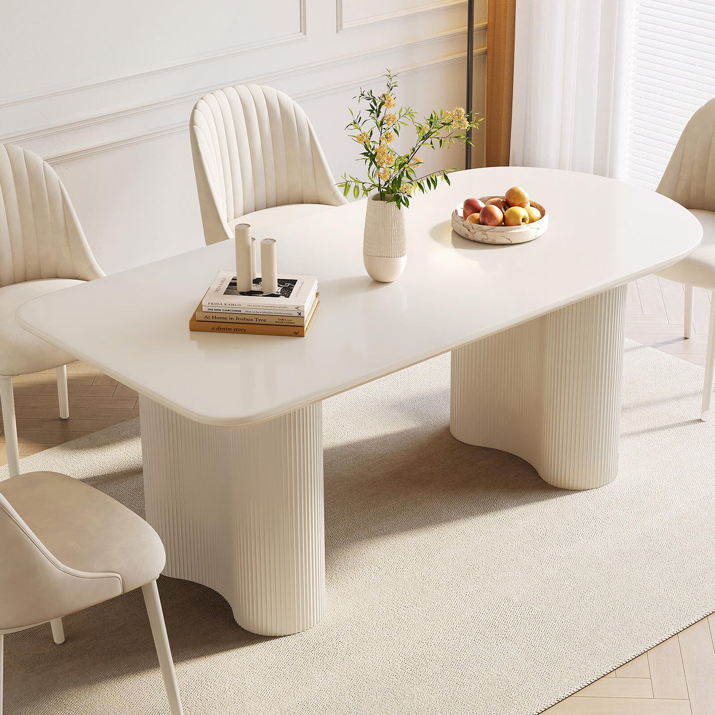 Guyii 62.99" White Dining Table Set with 4 Chairs, Modern Kitchen Table Set