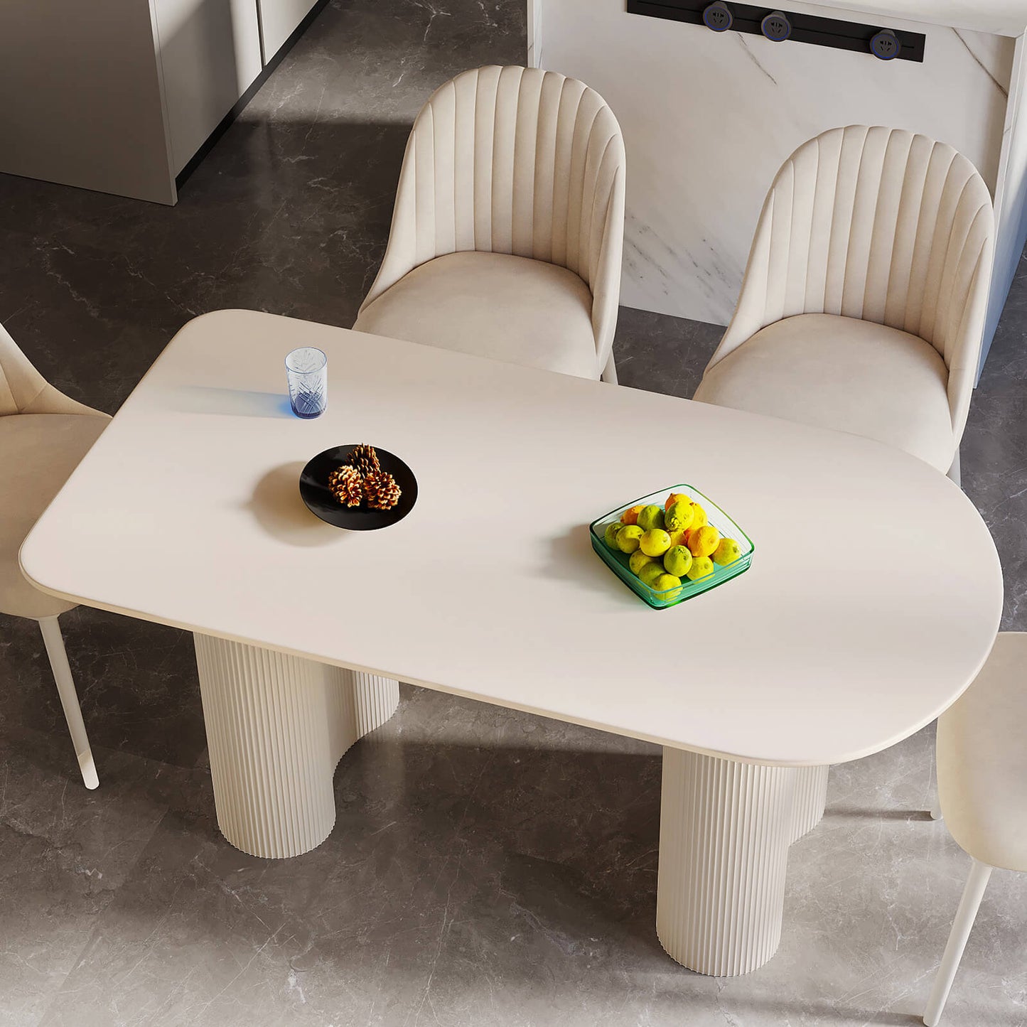 Guyii 54.52" White Dining Table Set with 4 Chairs, Modern Kitchen Table Set