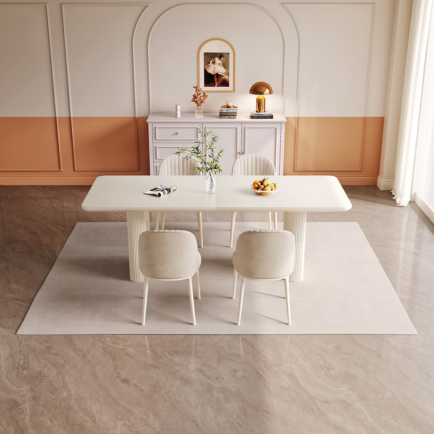Guyii 78.97" White Rectangular Dining Table, Modern Kitchen Table