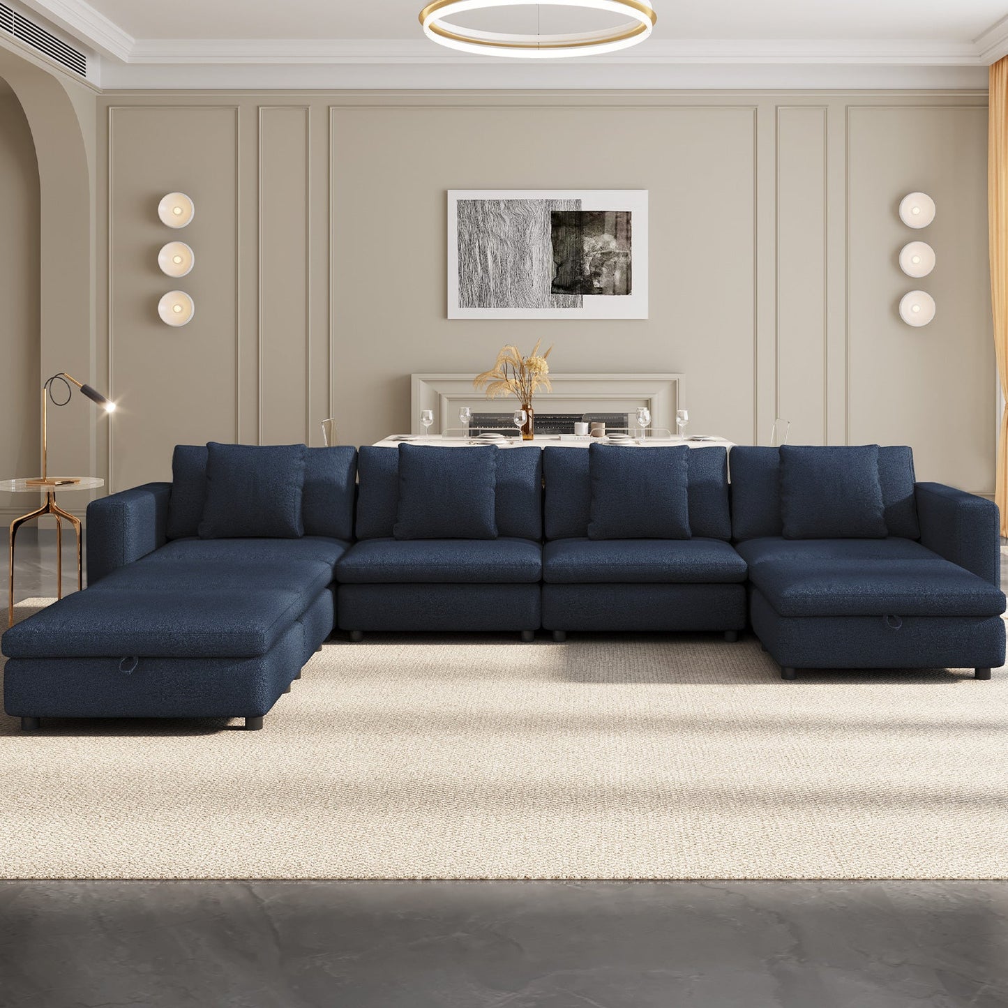 Guyii Oversized Sectional Sofa with Storage Ottoman, 4-9 Deep Seat Modular Couch for Living Room, Blue Fabric