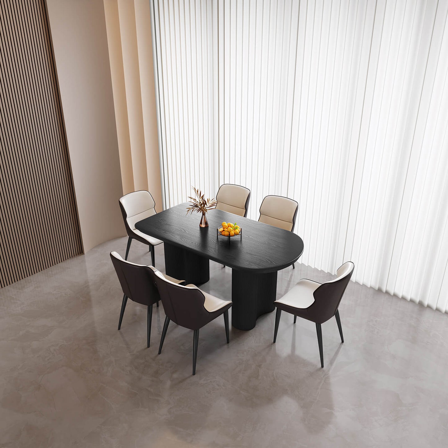 Guyii 55.11" Black Rectangular Dining Table Set with 6 Chairs, Modern Kitchen Table Set