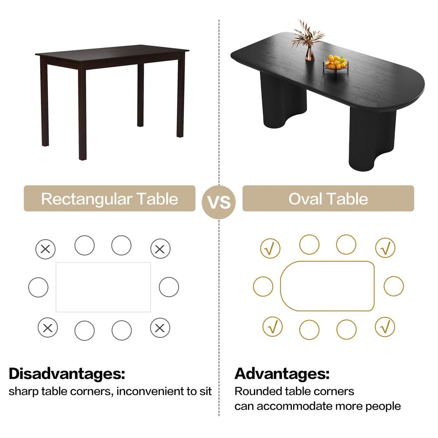 Guyii 55"-71" Black Dining Table, Modern Kitchen Table for Dining Room