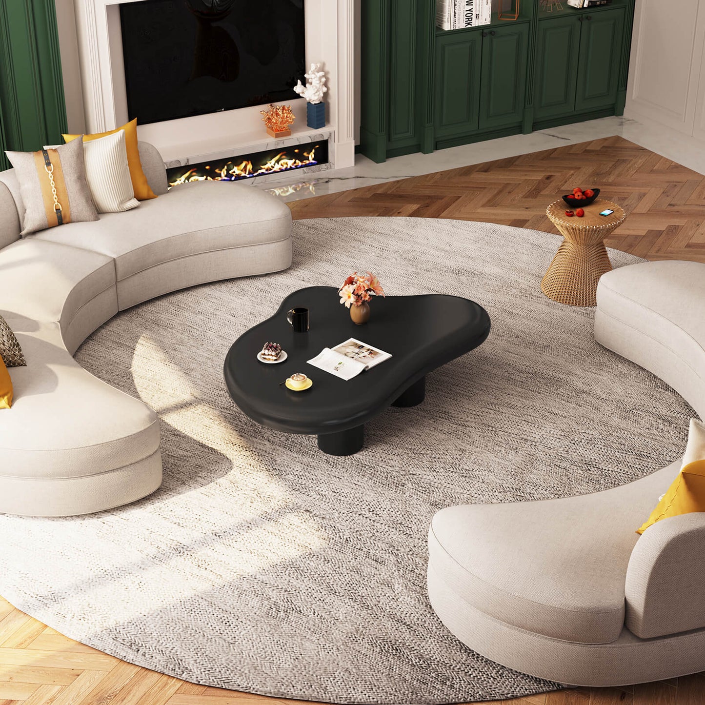 Guyii 41.02" Black Cloud Coffee Table, Cute Modern Coffee Table with 4-Leg Design
