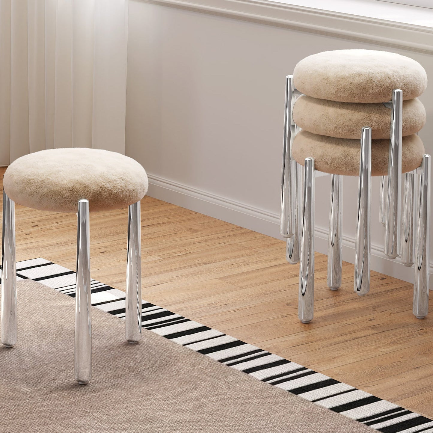Guyii 4-Pack Light Brown Velvet Dining Chairs Set, Modern Vanity Stool