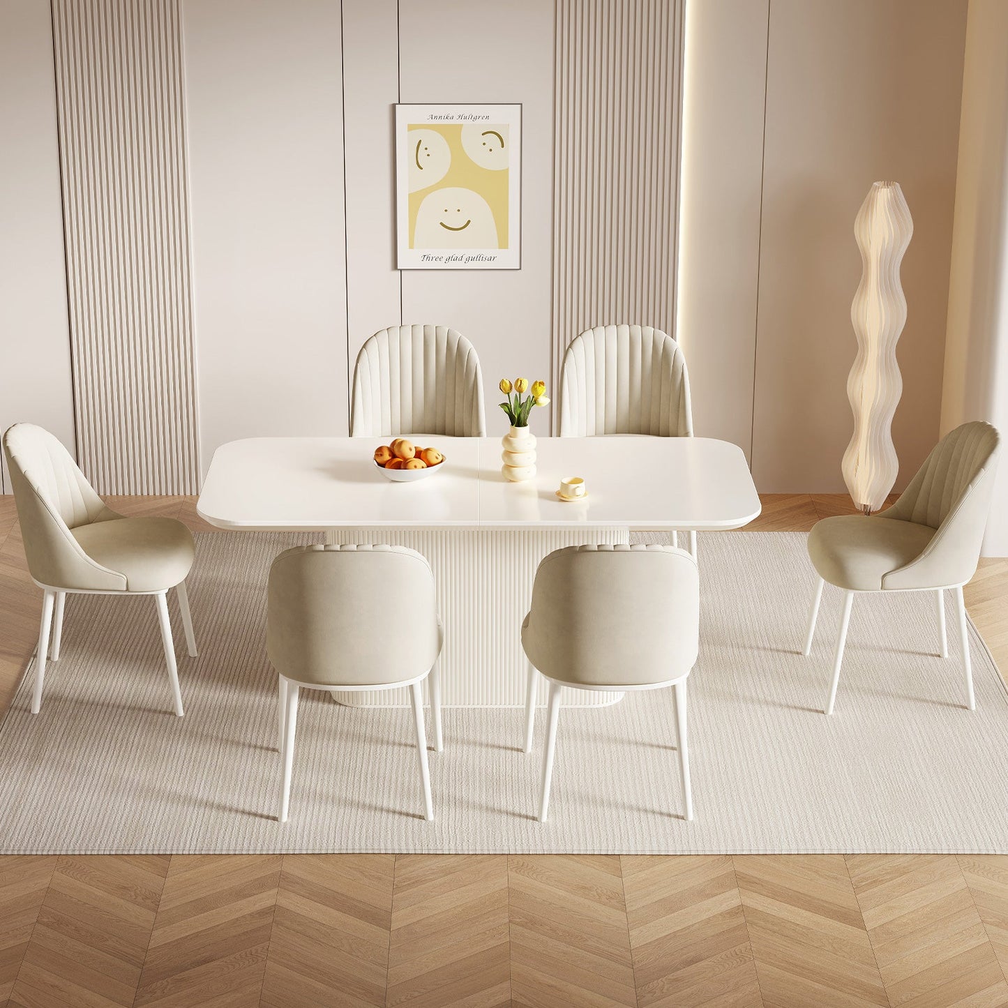 Guyii 63.5" Rectangular Dining Table – Cream White Modern Table for 4–6 People, Table Only