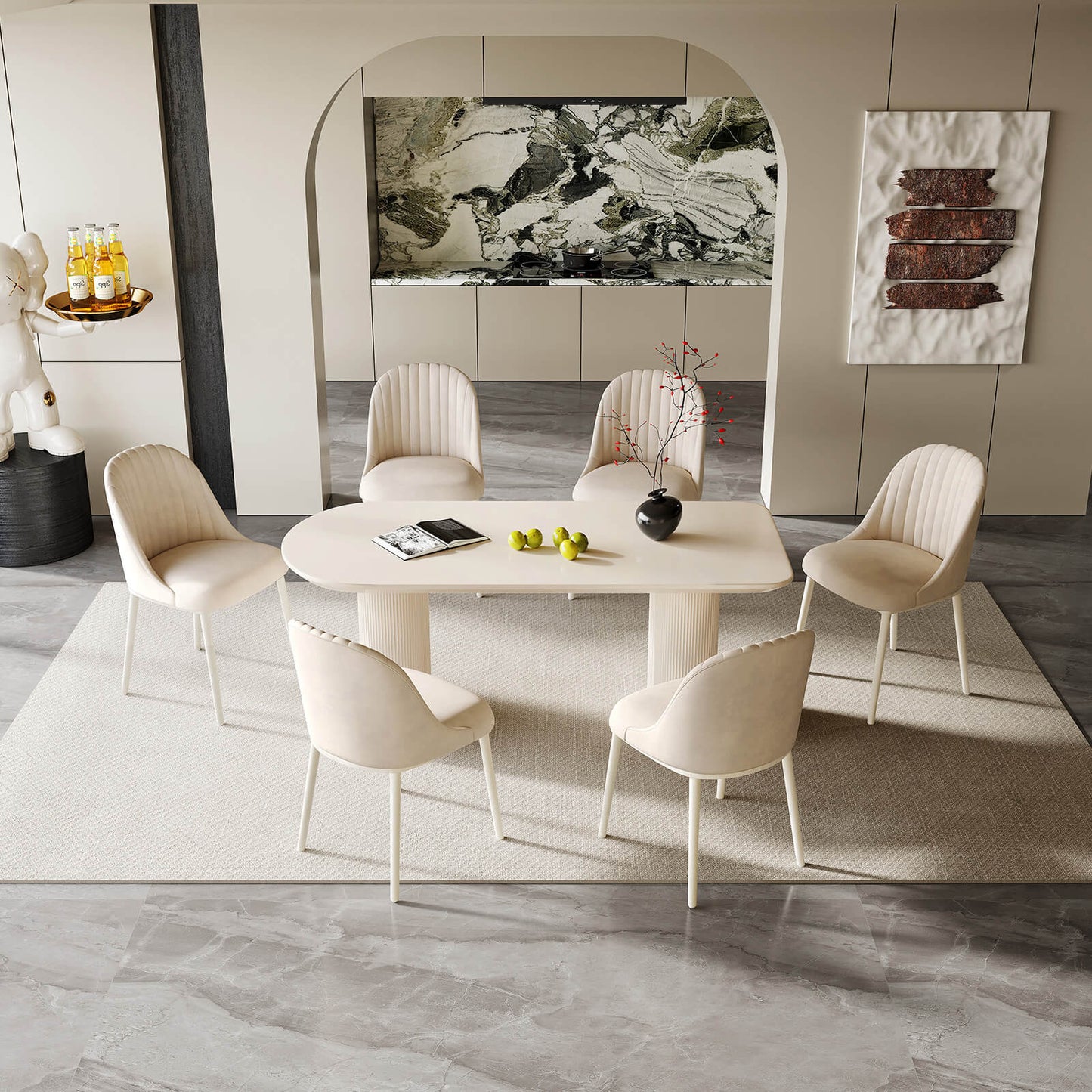 Guyii 70.87" White Dining Table Set with 6 Chairs, Modern Kitchen Table Set
