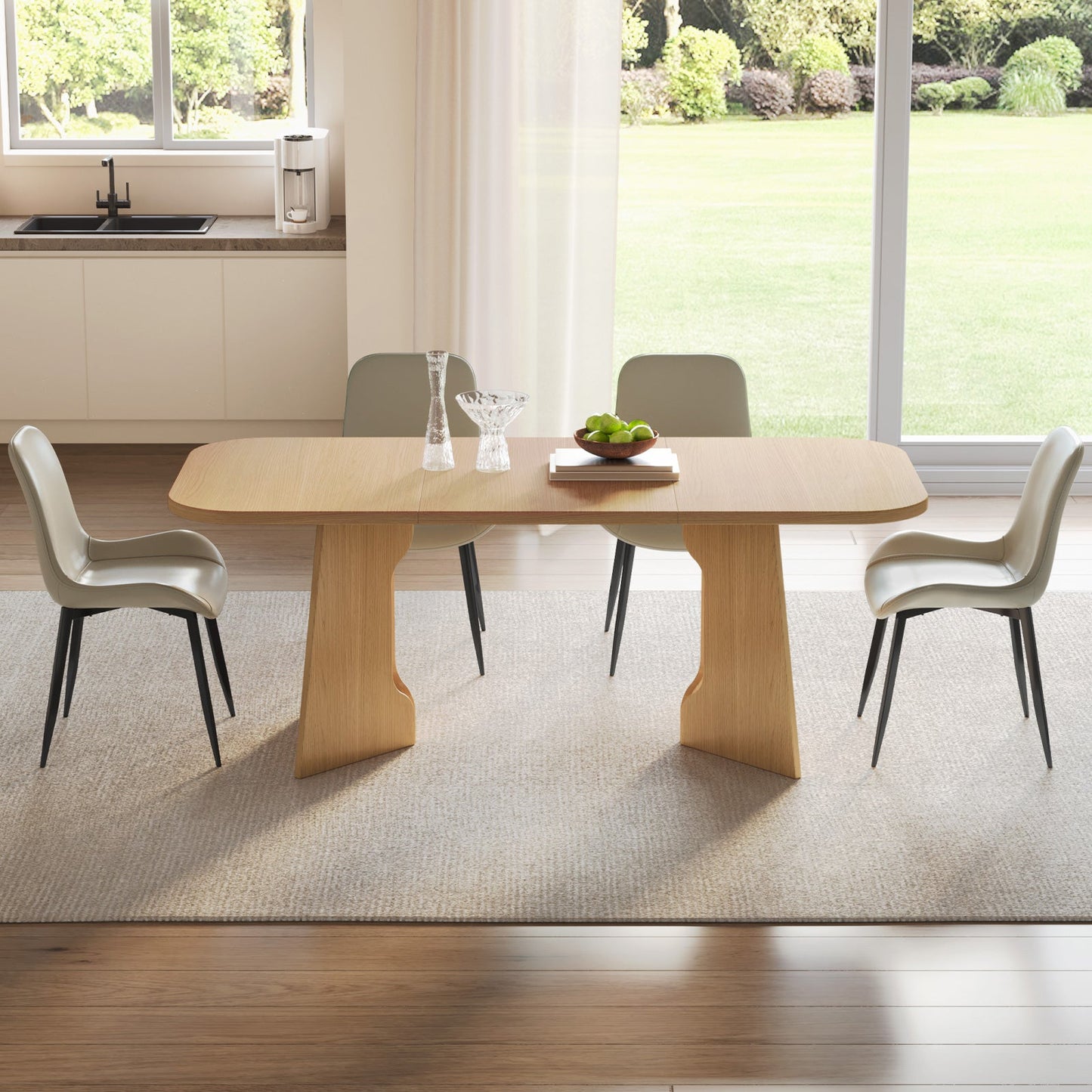 Guyii 70.8" Rectangular Dining Table Set with 4-8 Upholstered Chairs, Modern Farmhouse Kitchen & Dining Room Table for 4-8 People