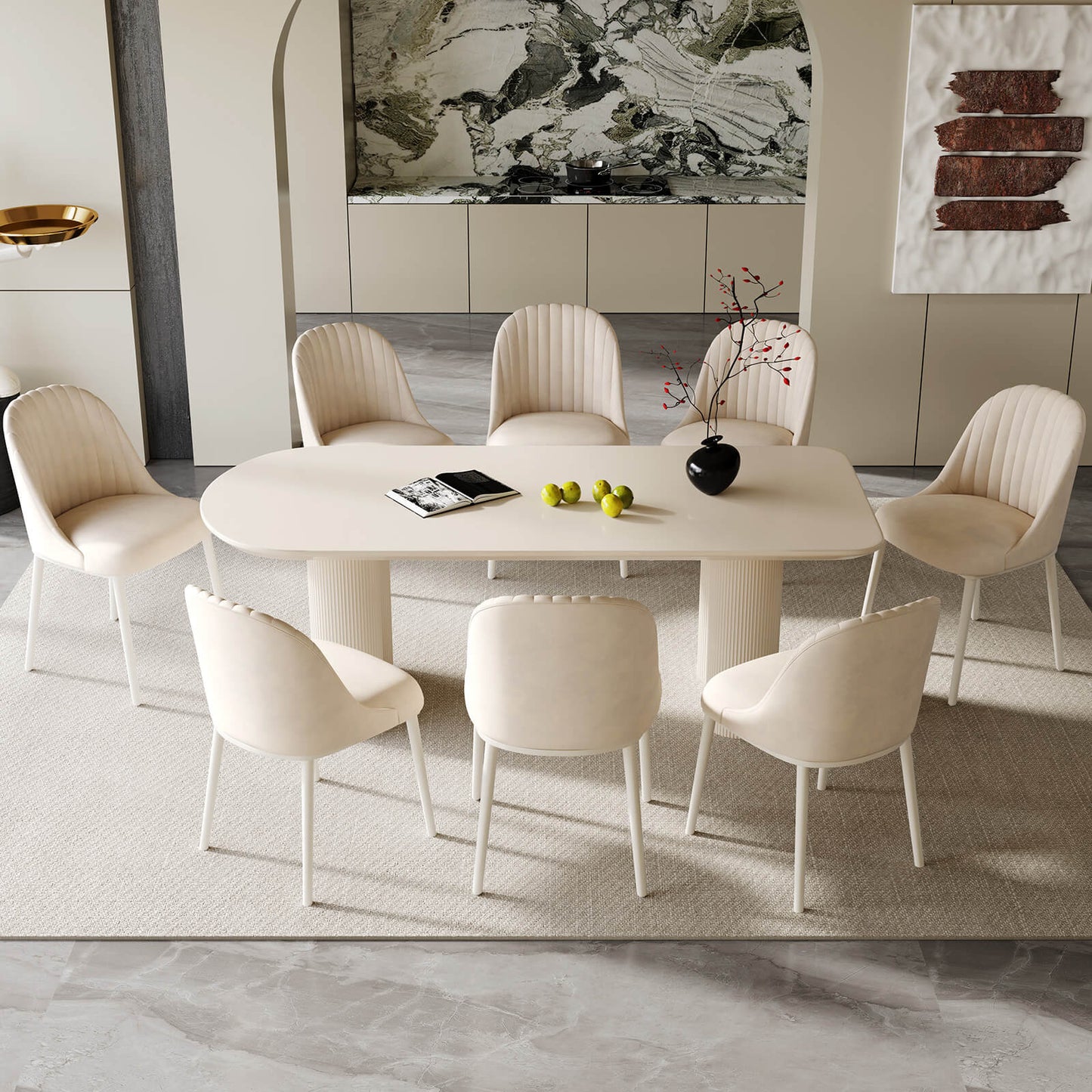 Guyii 70.87" White Dining Table Set with 8 Chairs, Modern Kitchen Table Set
