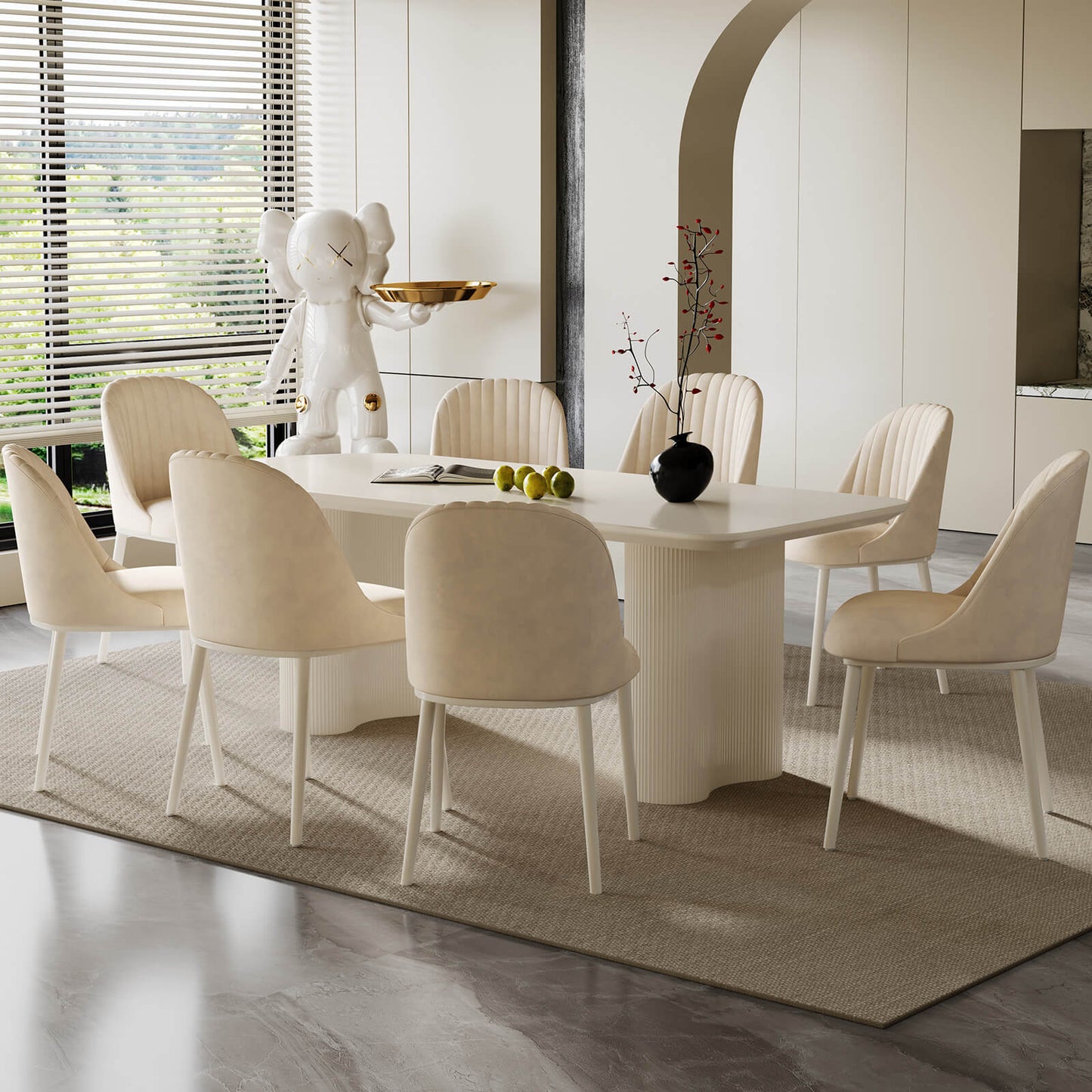 Guyii 70.87" White Dining Table Set with 8 Chairs, Modern Kitchen Table Set