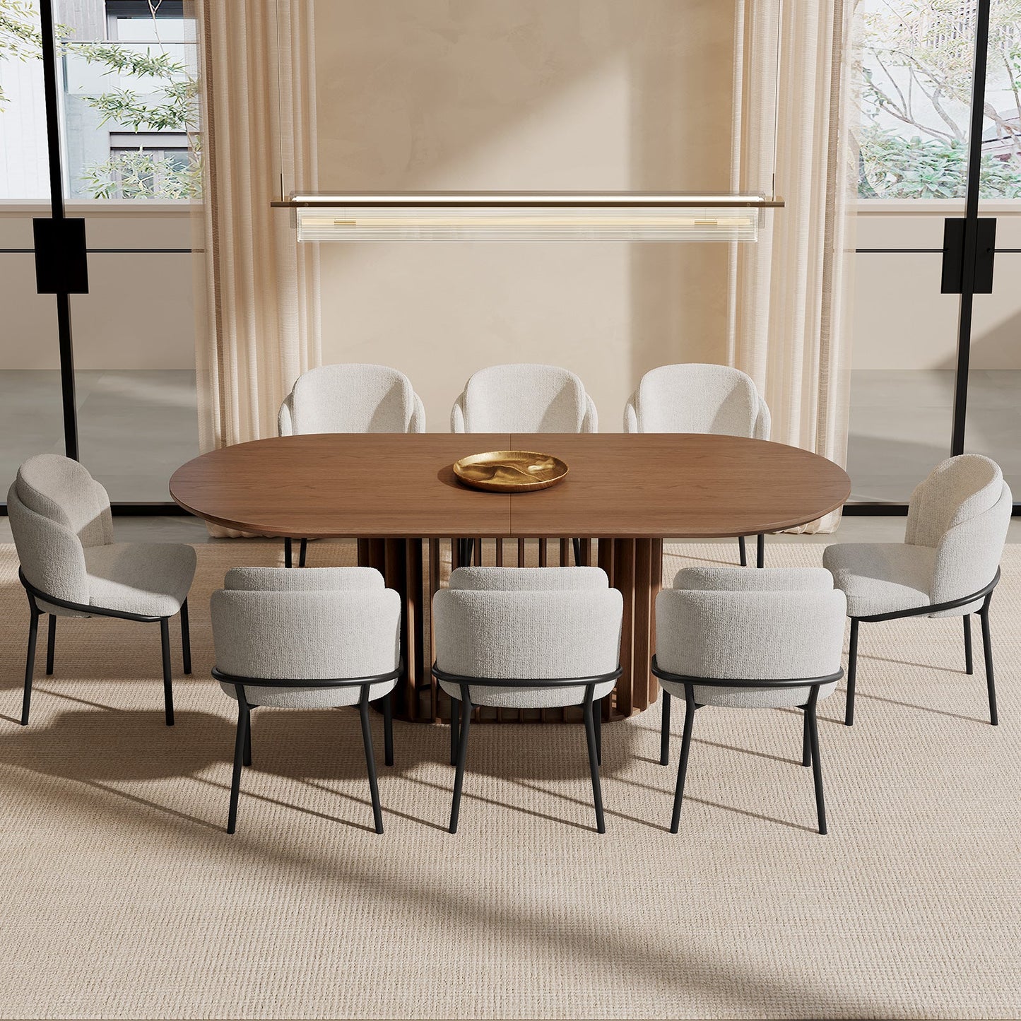 GUYII Modern Farmhouse Large Dining Set, Mid-Century Table & 4-8 Comfortable Chairs