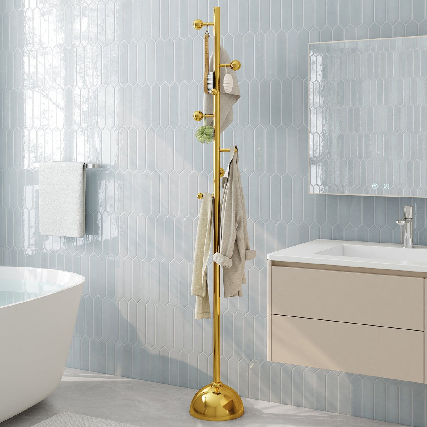 Guyii Gold Metal Coat or Hat Rack Stand Freestanding, with Metal Base