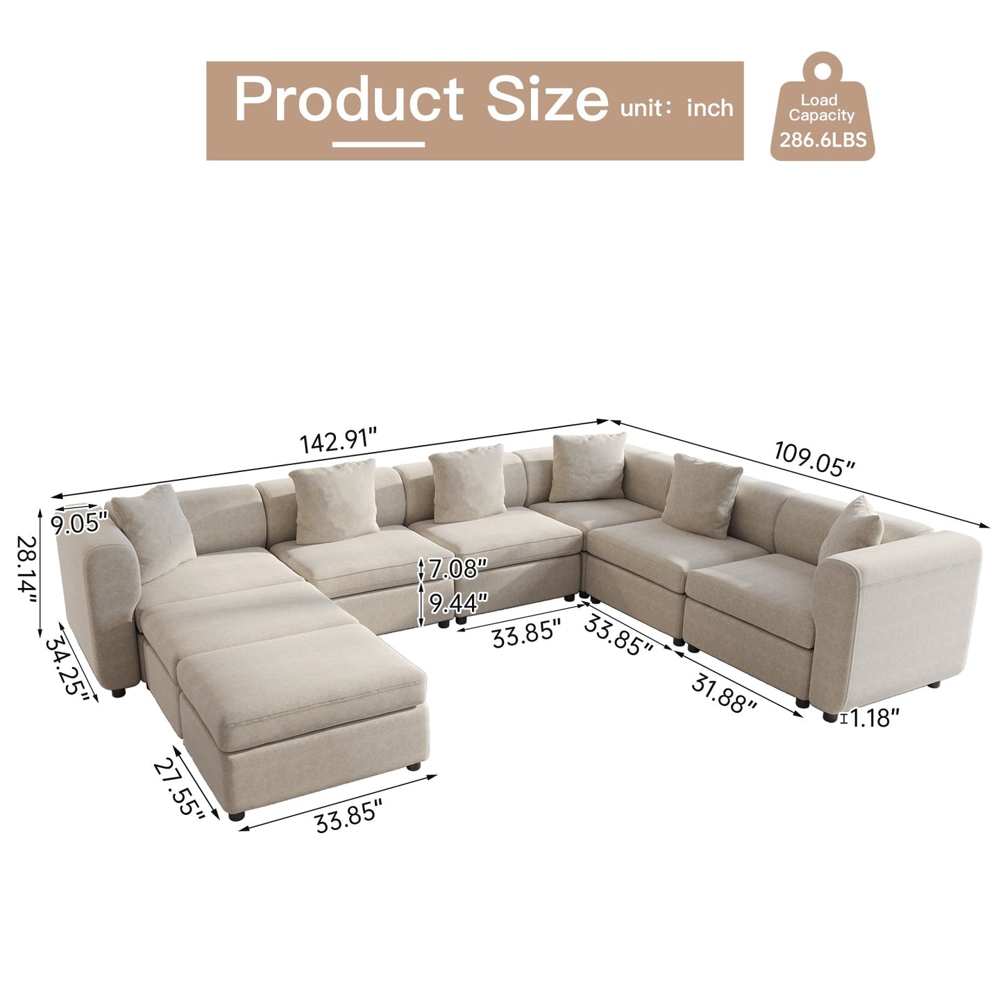 Guyii 4-9 Piece Velvet Sectional Sofa Couch, Convertible Sofa with Cushions