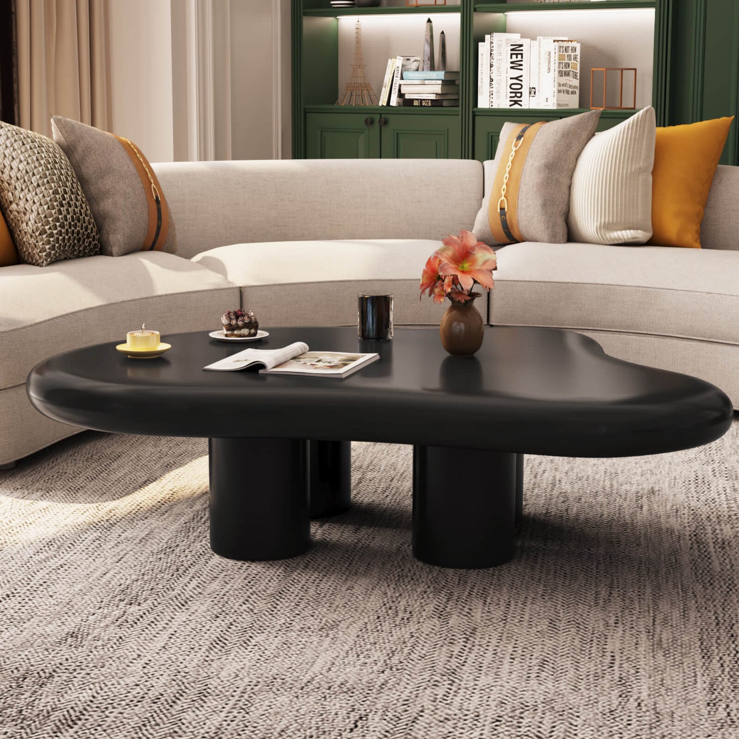 Guyii 46.06" Black Cloud Coffee Table, Cute Modern Coffee Table with 4-Leg Design