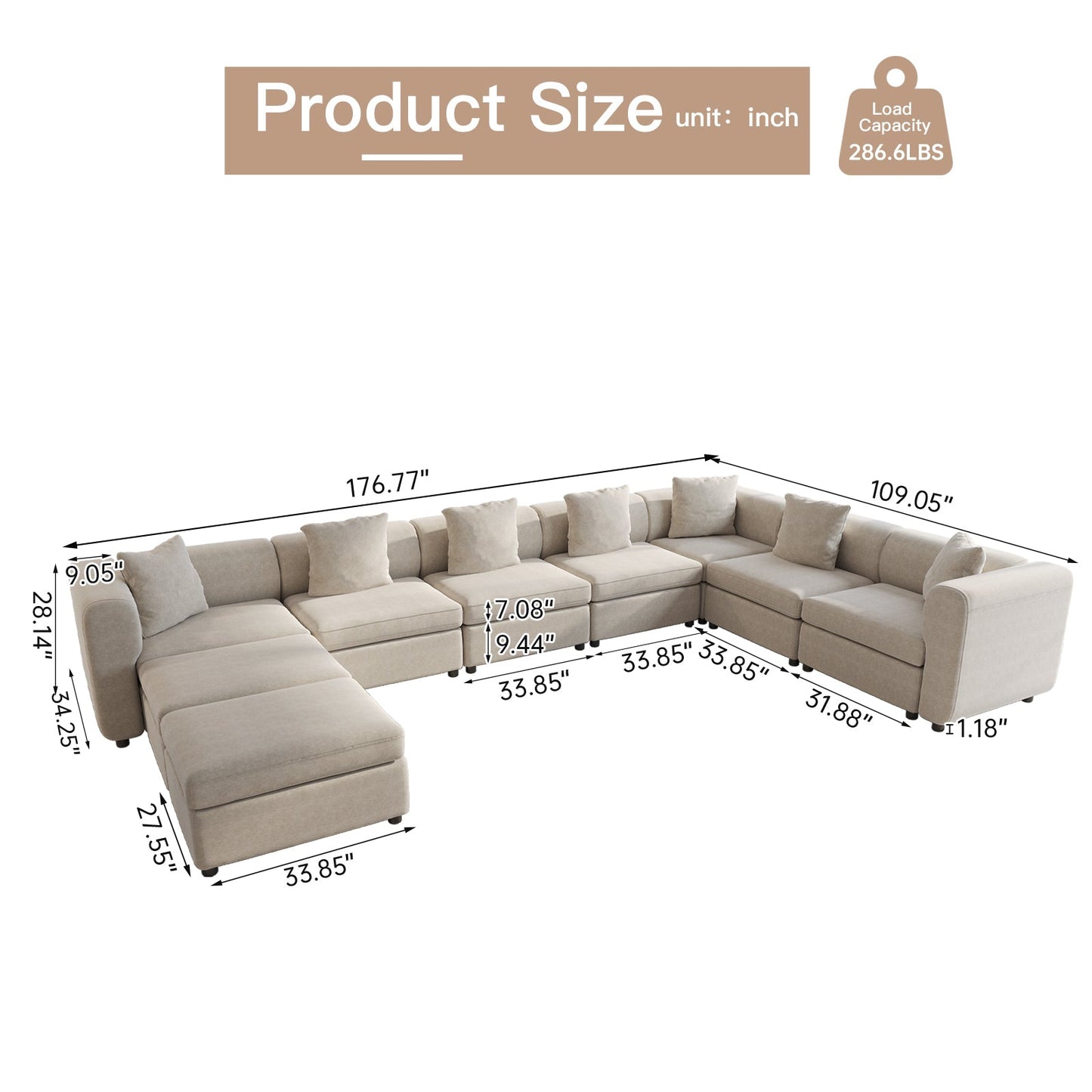 Guyii 4-9 Piece Velvet Sectional Sofa Couch, Convertible Sofa with Cushions