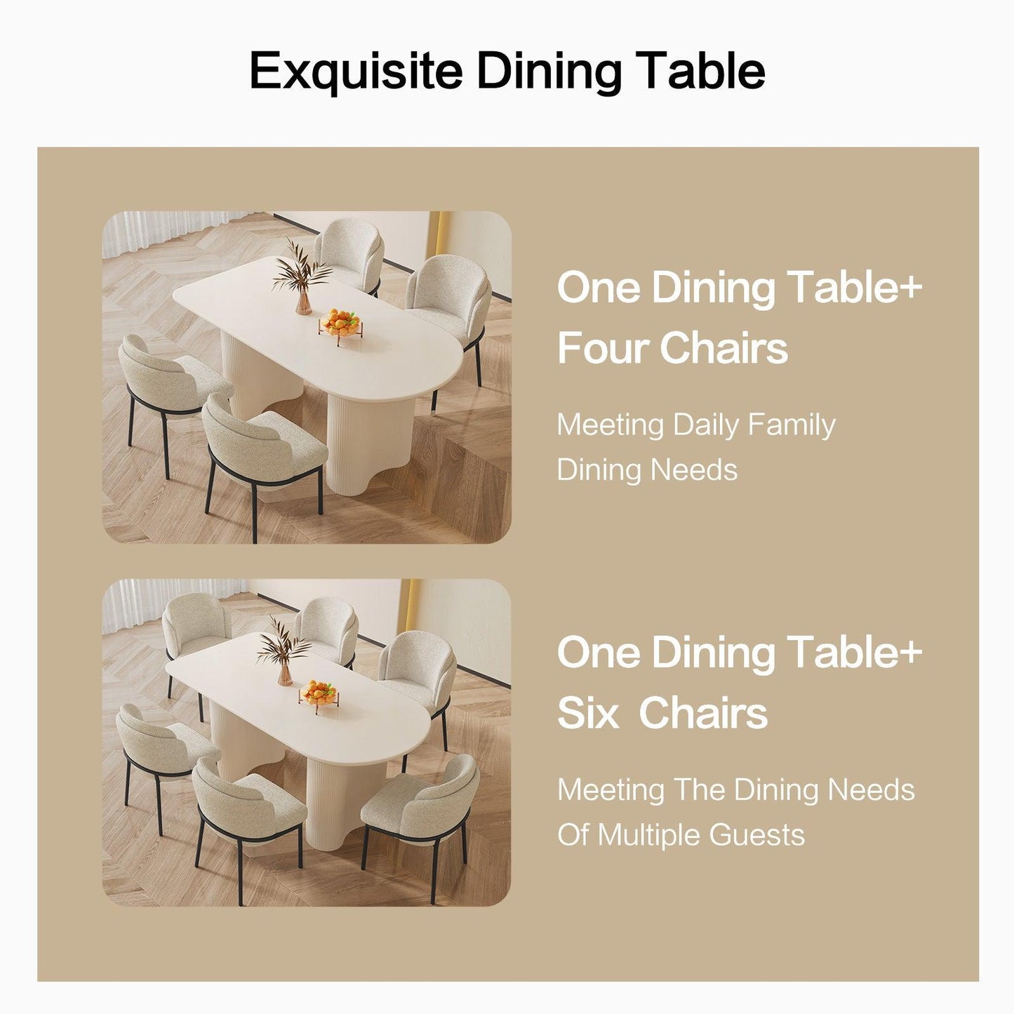 Guyii 55"-70" Cream White Dining Table Set, Modern Kitchen Table with 4-8 Chairs