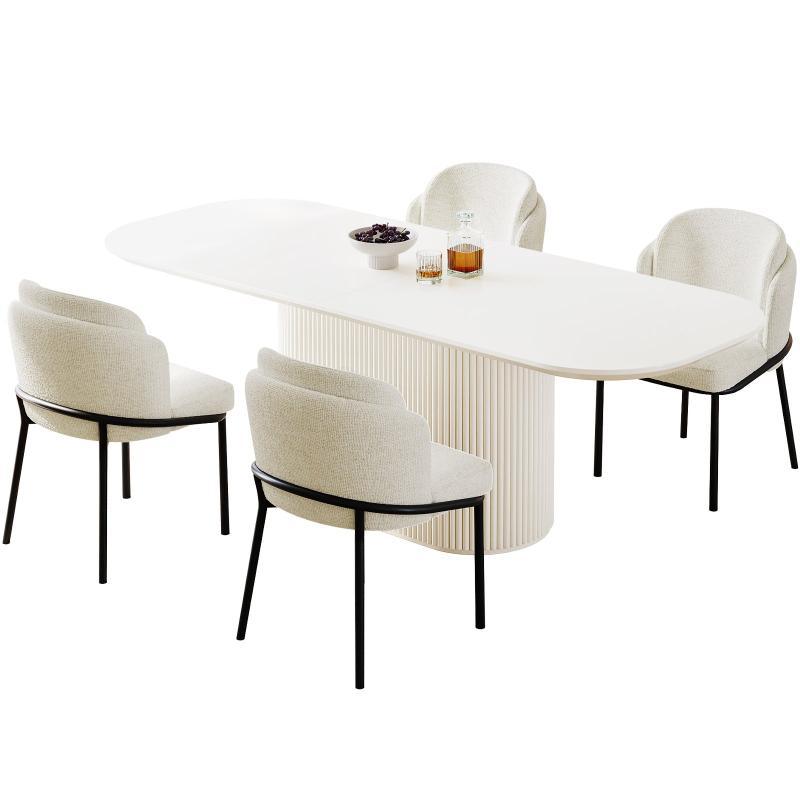 Guyii 63"-87" Cream White Oval Dining Table Set, Modern Kitchen Table with 4-8 Chairs