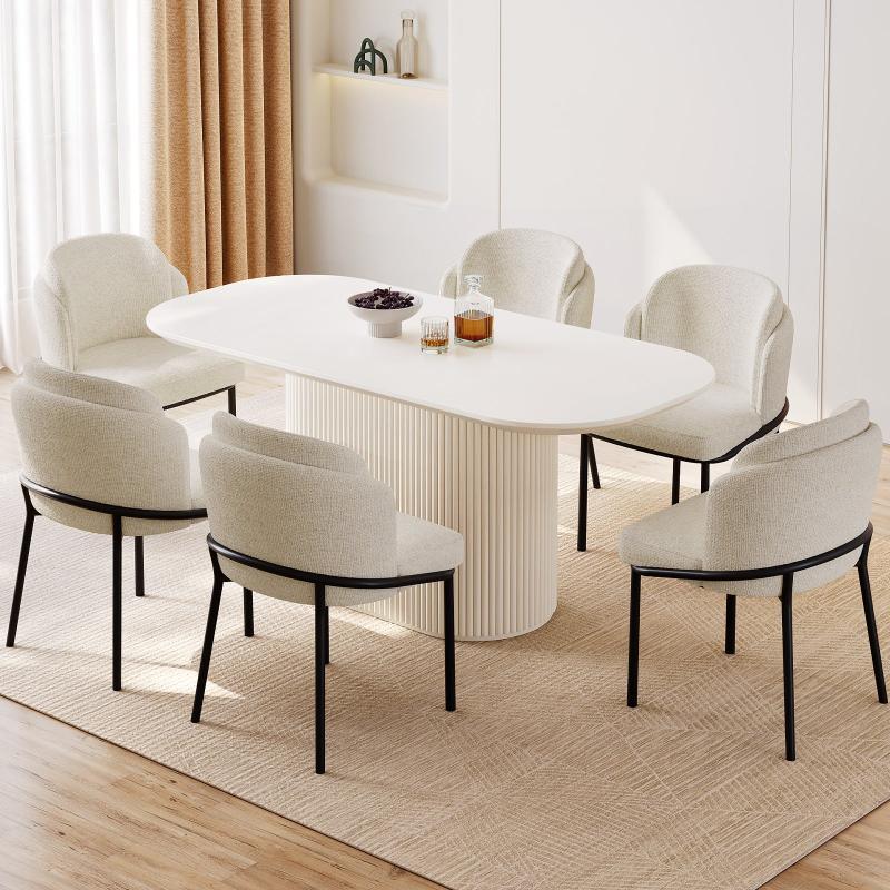 Guyii 63"-87" Cream White Oval Dining Table Set, Modern Kitchen Table with 4-8 Chairs