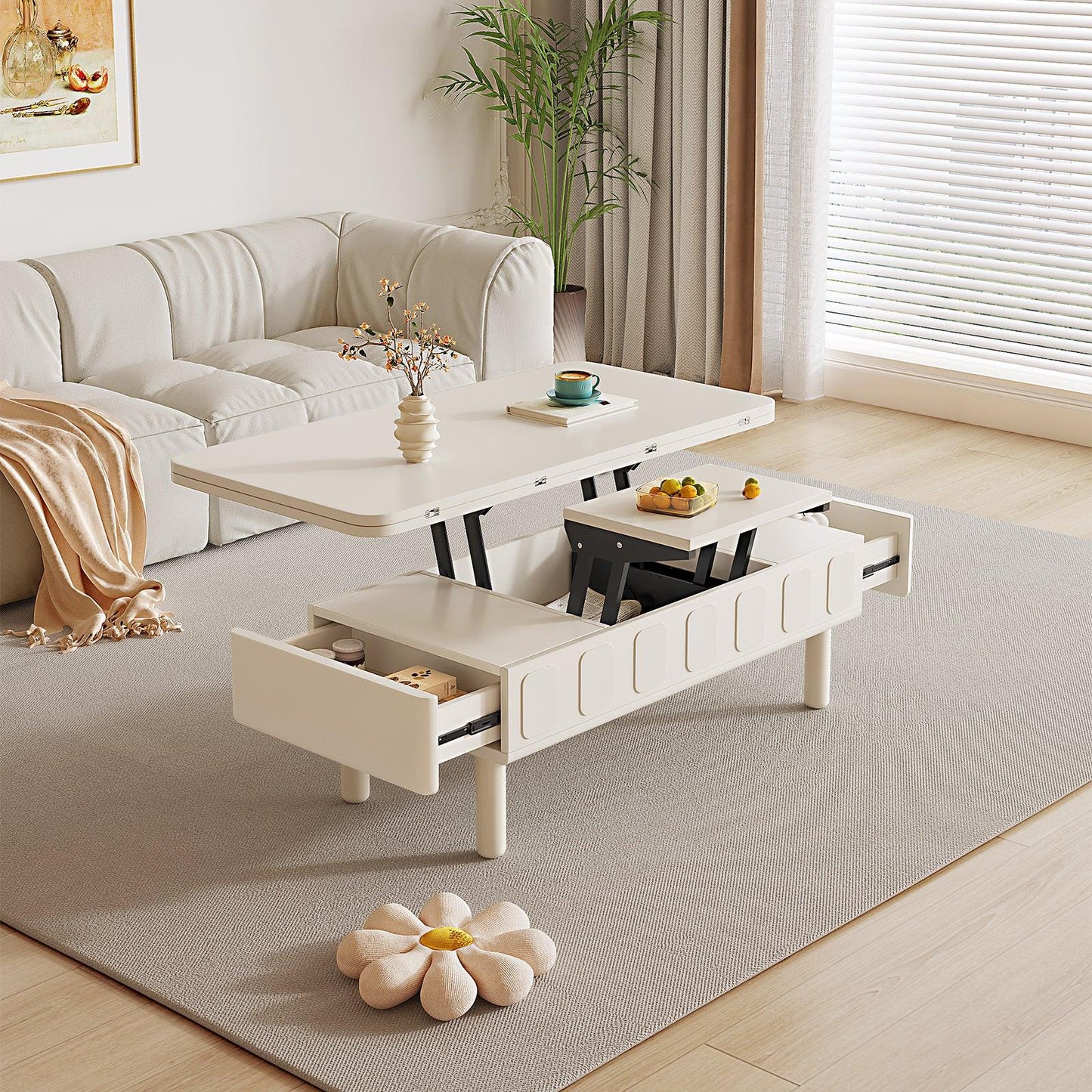 Guyii Extendable Coffee Table, 3-in-1 Multifunctional Lift Top Center Table