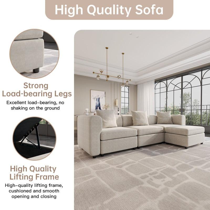 Guyii Velvet Sectional Sofa, Modern Oversized 4-9 Seater with Pillows and Storage Footstool