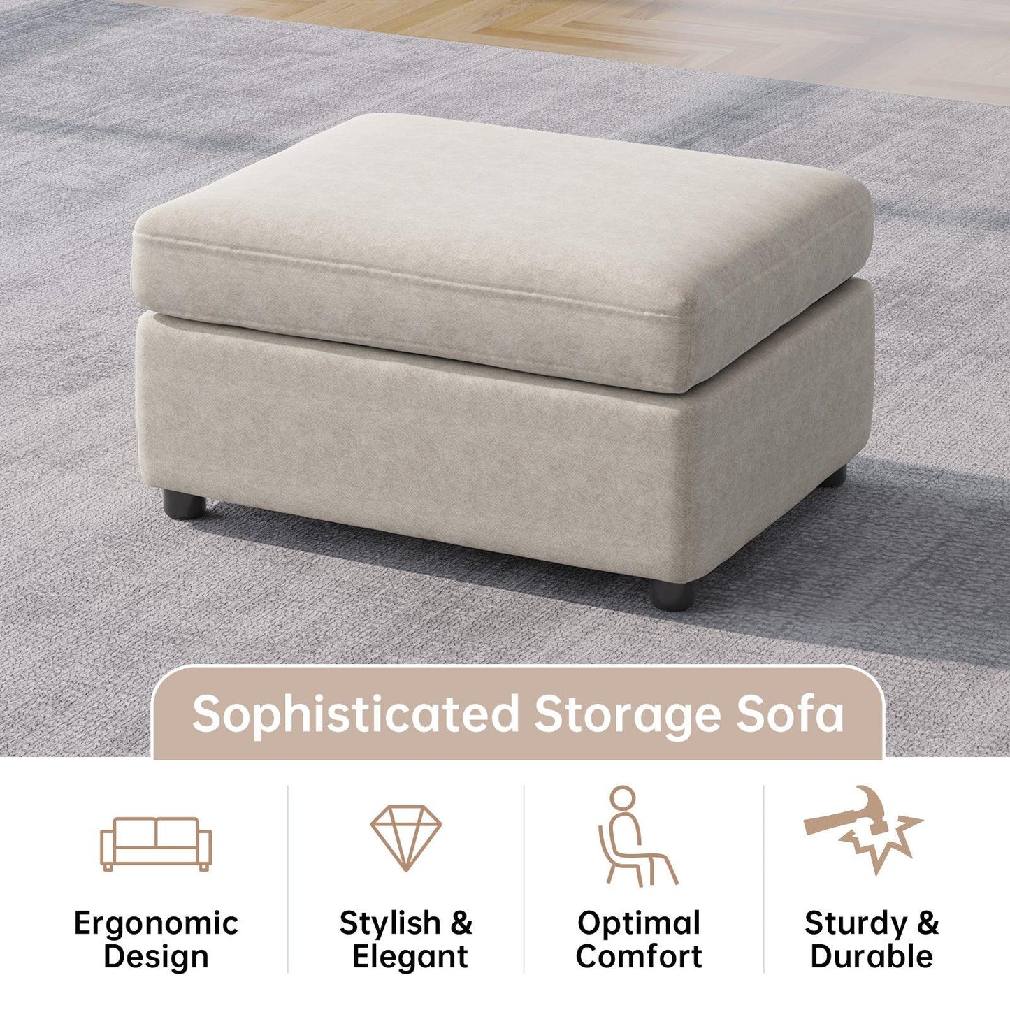 Guyii Sofa Ottoman, Storage Footrest for Sectional Sofa, Rectangular Couch Ottoman