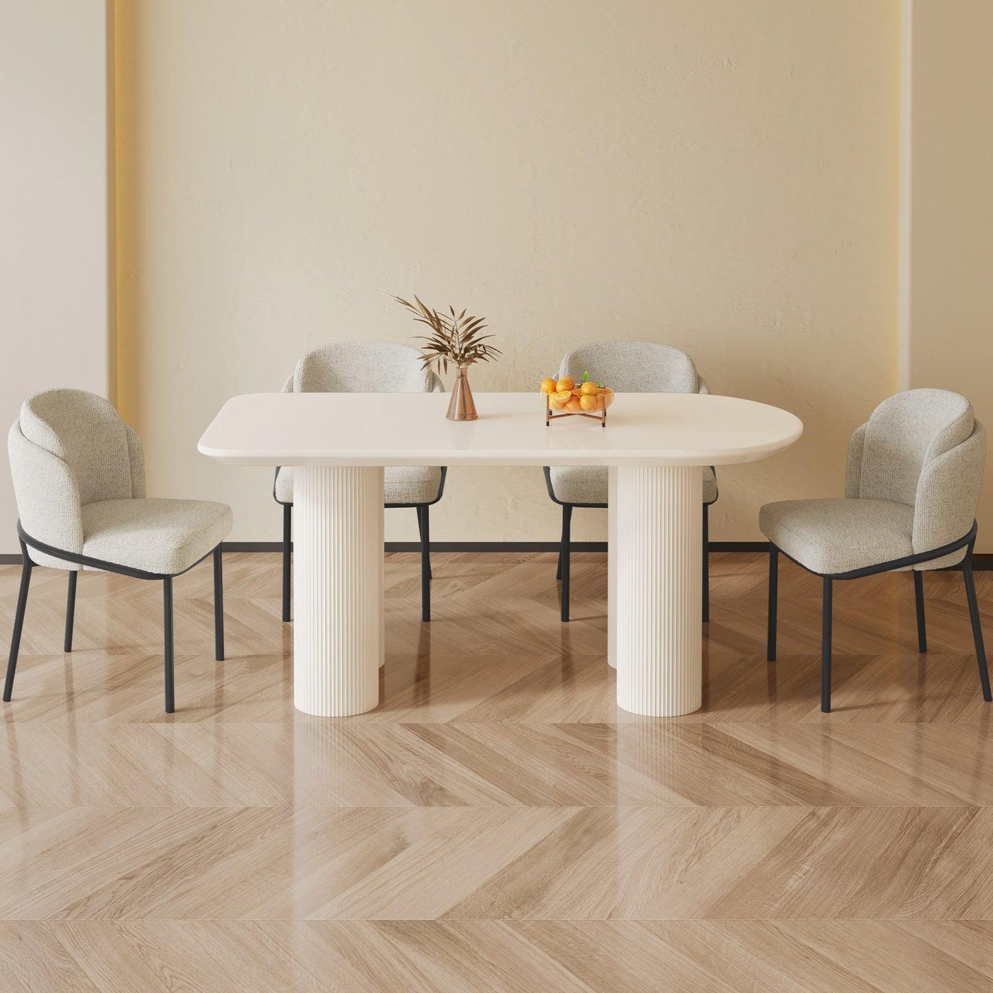 Guyii 55"-70" Cream White Dining Table Set, Modern Kitchen Table with 4-8 Chairs