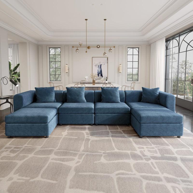 Guyii Velvet Sectional Sofa, Modern Oversized 4-9 Seater with Pillows and Storage Footstool