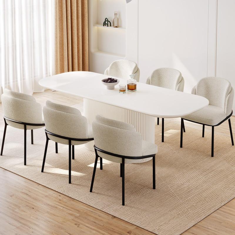 Guyii 63"-87" Cream White Oval Dining Table Set, Modern Kitchen Table with 4-8 Chairs