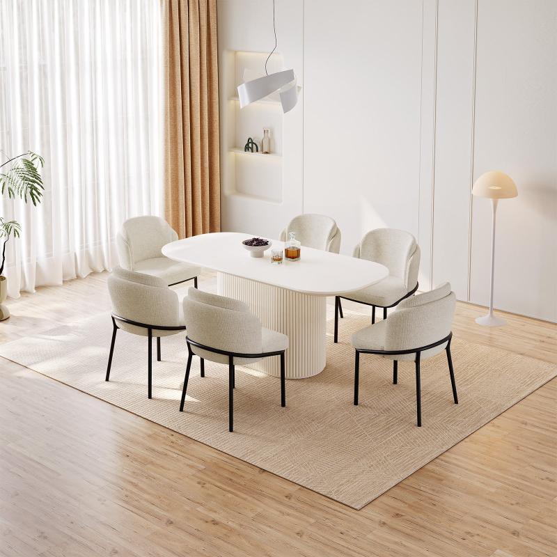 Guyii 63"-87" Cream White Oval Dining Table Set, Modern Kitchen Table with 4-8 Chairs