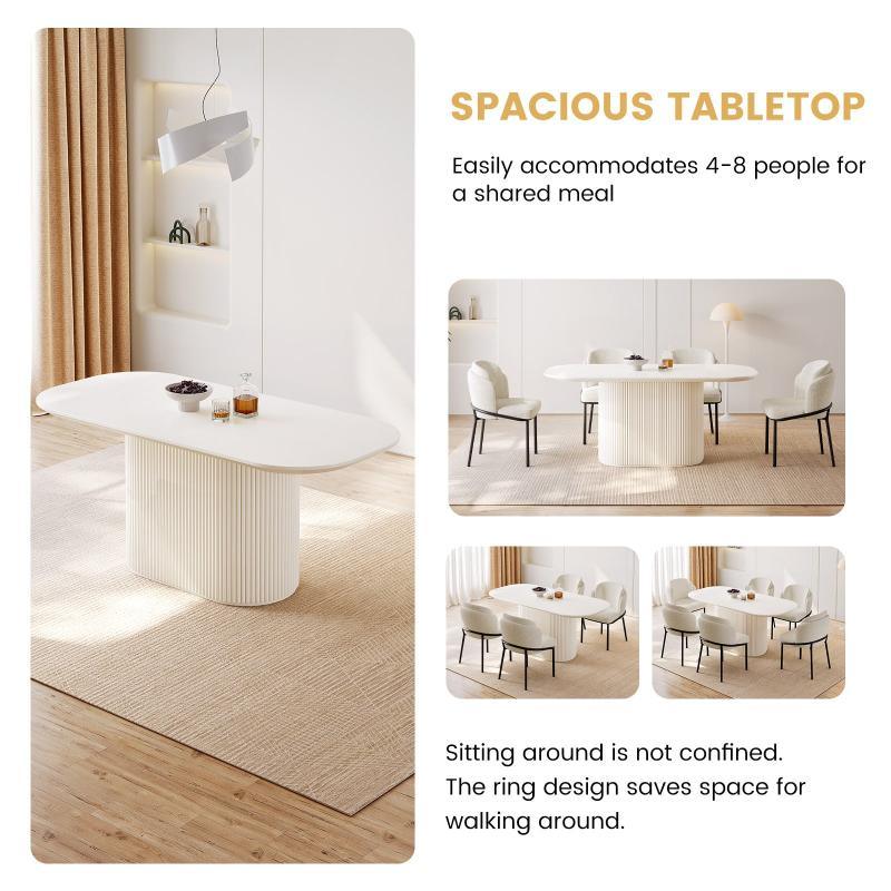 Guyii 63"-87" Cream White Oval Dining Table Set, Modern Kitchen Table with 4-8 Chairs
