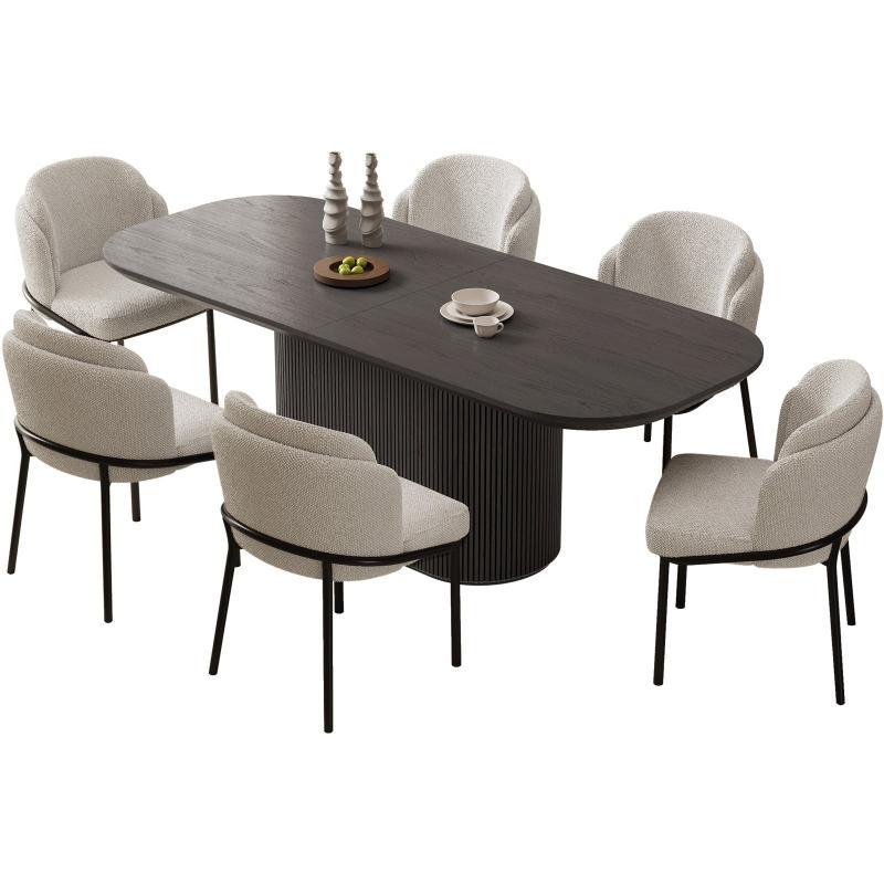 Guyii 63"-87" Black Oval Dining Table Set, Modern Kitchen Table with 4-8 Chairs