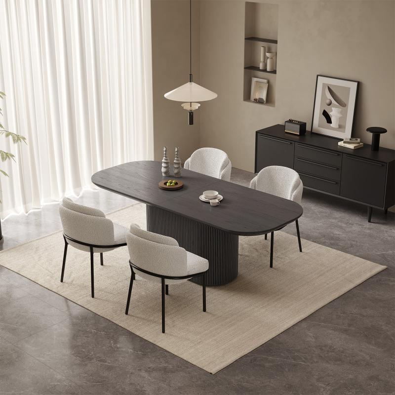 Guyii 63"-87" Black Oval Dining Table Set, Modern Kitchen Table with 4-8 Chairs