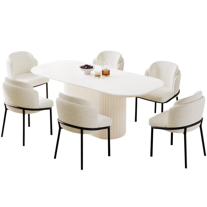 Guyii 63"-87" Cream White Oval Dining Table Set, Modern Kitchen Table with 4-8 Chairs