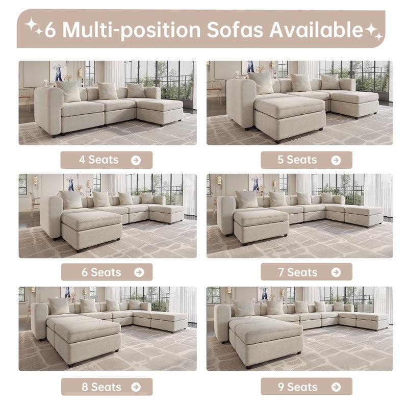 Guyii Velvet Sectional Sofa, Modern Oversized 4-9 Seater with Pillows and Storage Footstool