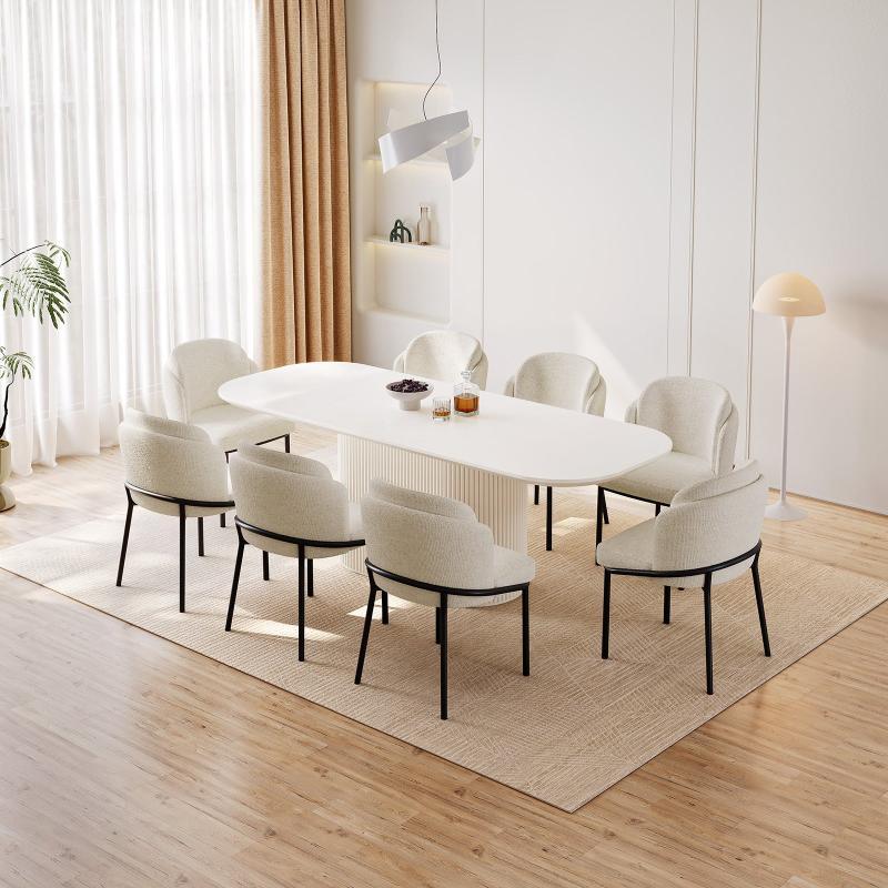 Guyii 63"-87" Cream White Oval Dining Table Set, Modern Kitchen Table with 4-8 Chairs