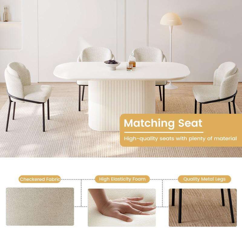 Guyii 63"-87" Cream White Oval Dining Table Set, Modern Kitchen Table with 4-8 Chairs