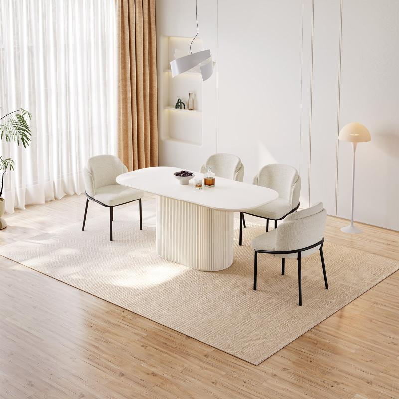 Guyii 63"-87" Cream White Oval Dining Table Set, Modern Kitchen Table with 4-8 Chairs