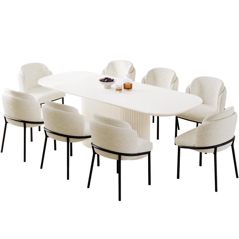 Guyii 63"-87" Cream White Oval Dining Table Set, Modern Kitchen Table with 4-8 Chairs