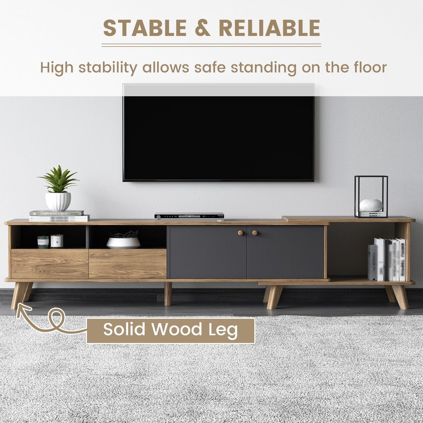 Guyii Extendable TV Stand – Modern TV Console with Adjustable Length for Living Room and Entertainment Areas