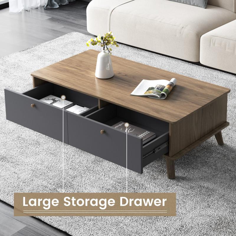 Guyii Coffee Table with Storage Drawer, Mid-Century Modern Tea Table for Living Room