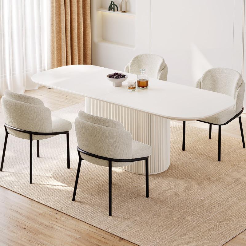 Guyii 63"-87" Cream White Oval Dining Table Set, Modern Kitchen Table with 4-8 Chairs