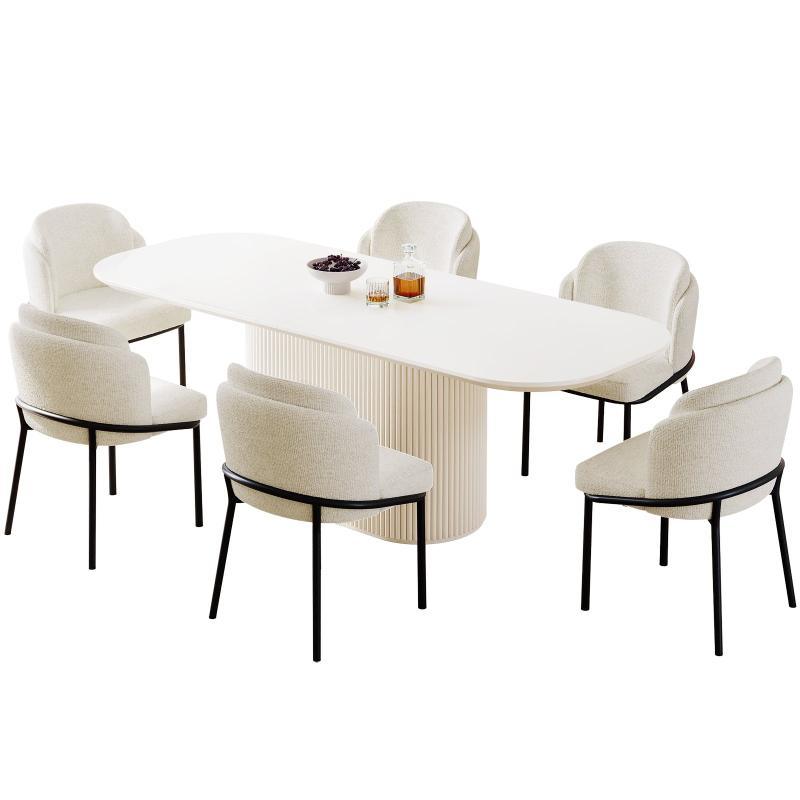Guyii 63"-87" Cream White Oval Dining Table Set, Modern Kitchen Table with 4-8 Chairs