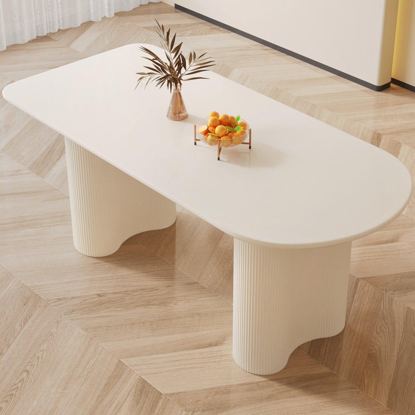 Guyii 55"-70" Cream White Dining Table Set, Modern Kitchen Table with 4-8 Chairs