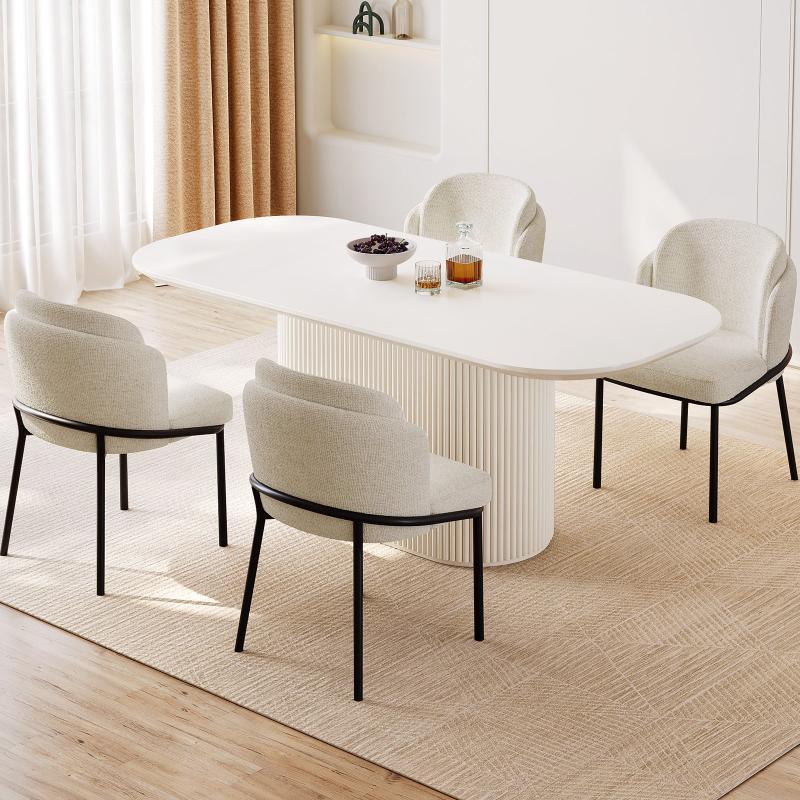 Guyii 63"-87" Cream White Oval Dining Table Set, Modern Kitchen Table with 4-8 Chairs