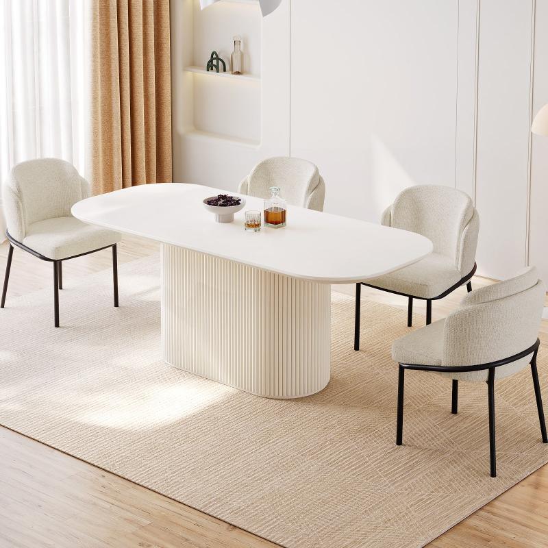 Guyii 63"-87" Cream White Oval Dining Table Set, Modern Kitchen Table with 4-8 Chairs