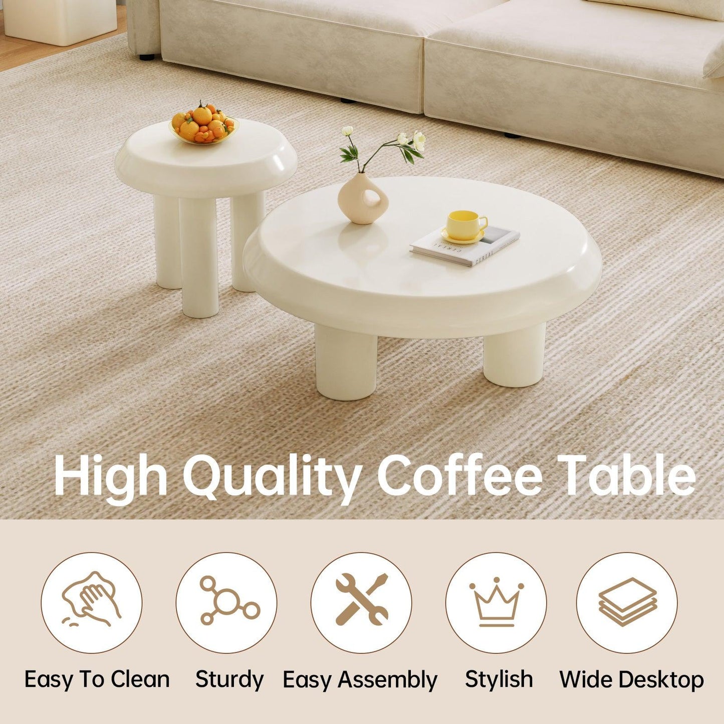 Guyii Modern Nesting Coffee Table Set – Round Coffee Tables for Living Room, Bedroom, and Small Spaces