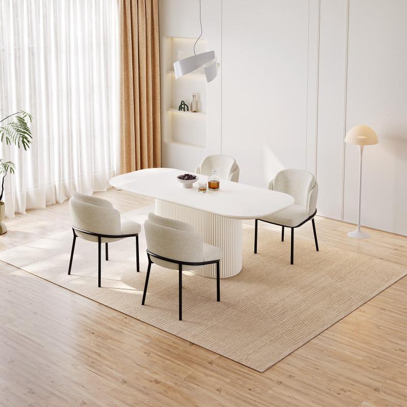 Guyii 63"-87" Cream White Oval Dining Table Set, Modern Kitchen Table with 4-8 Chairs